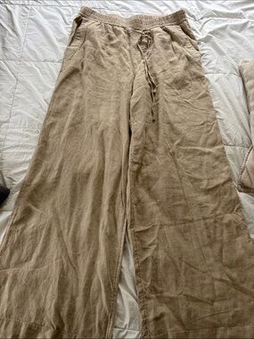 A New Day Women's Beige High-Rise Wide Leg Linen Pull-On Pants - Large - NWOT